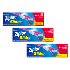 Ziploc, Storage Quart Slider Bags Power Shield Technology, 12x20Ct