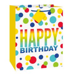 Unique, Gift Bag Large Spots Happy Birthday, 12x1Ct