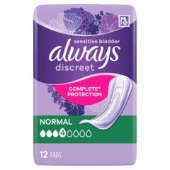 Always Discreet Incontinence Pads Women Normal, 4x12ct