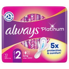 Always Platinum Long (Size 2) Sanitary Towels With Wings, 8x10ct