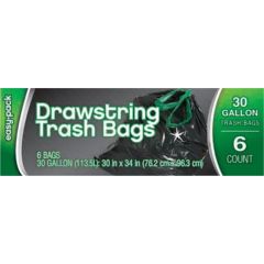 Easy-Pack, 30 Gallon Trash Drawstring, 6x6Ct