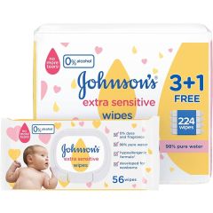 Johnson's Baby Extra Sensitive Wipes 3+1 56'S 3/3+1/, 3x3x56ct