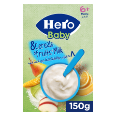 Hero Baby, 8 Cereals & Fruit With Milk, 12x150g